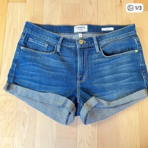 FRAME Le Cutoff Denim Shorts Size 27 Rolled Cuff Blue